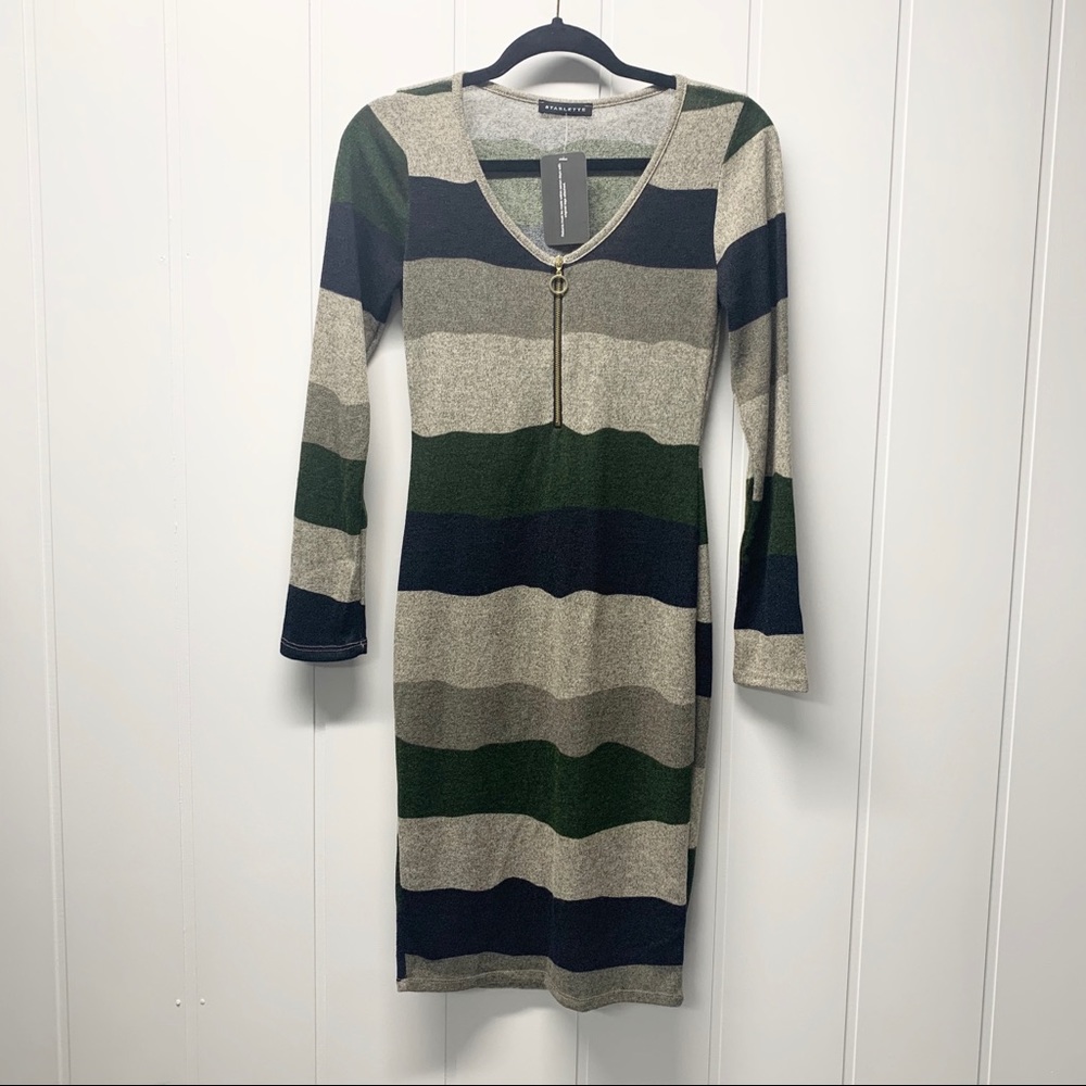 Long Sleeve Midi Dress With Stripes Fall Dress
